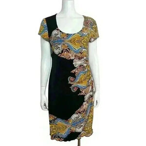 Joseph Ribkoff Vintage Paisley Print Stretch Dress Short Sleeve Size 14